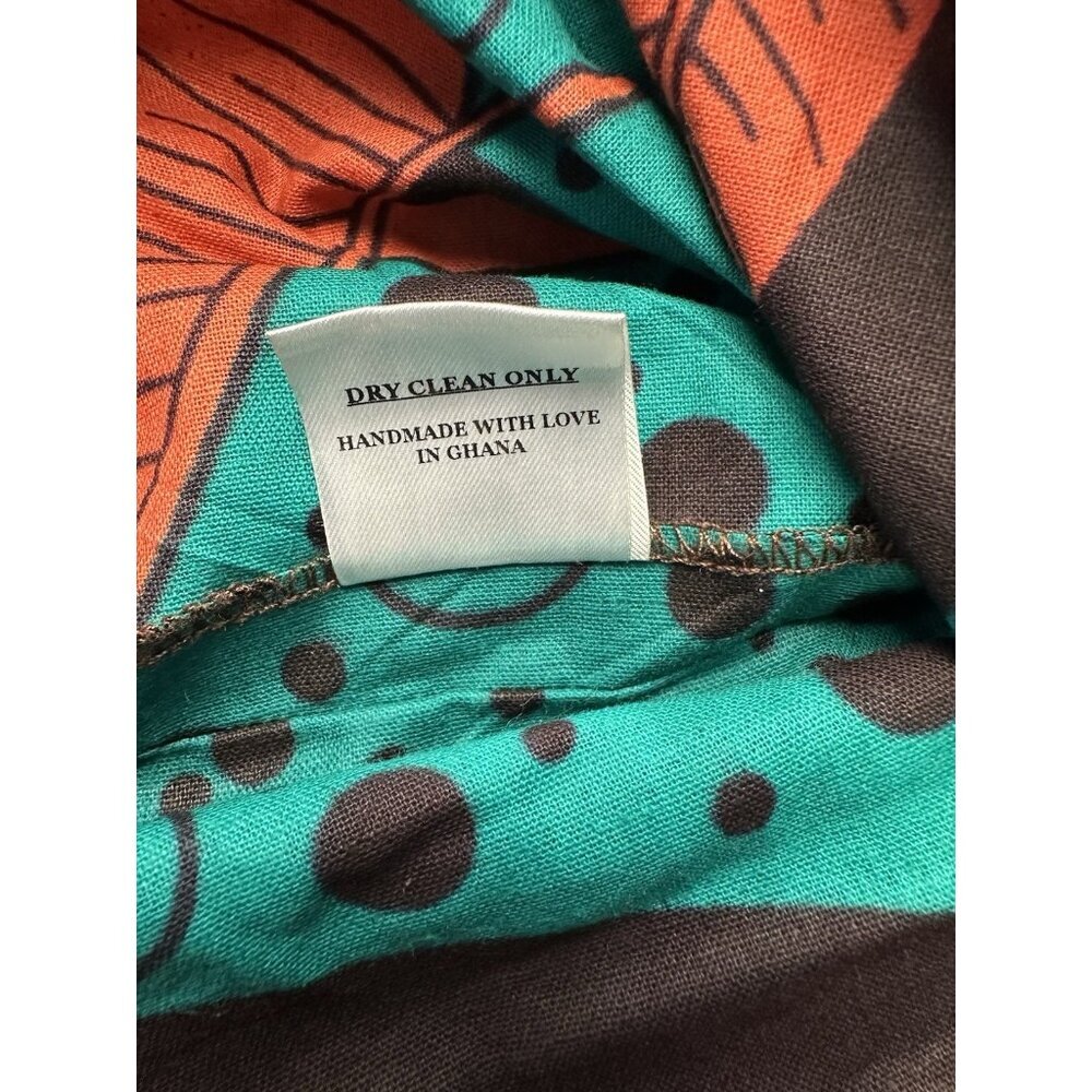 SIKA Ghana Handmade Cotton Maxi Dress Teal Orange Banana Leaf Print Size 4 - Picture 6 of 16